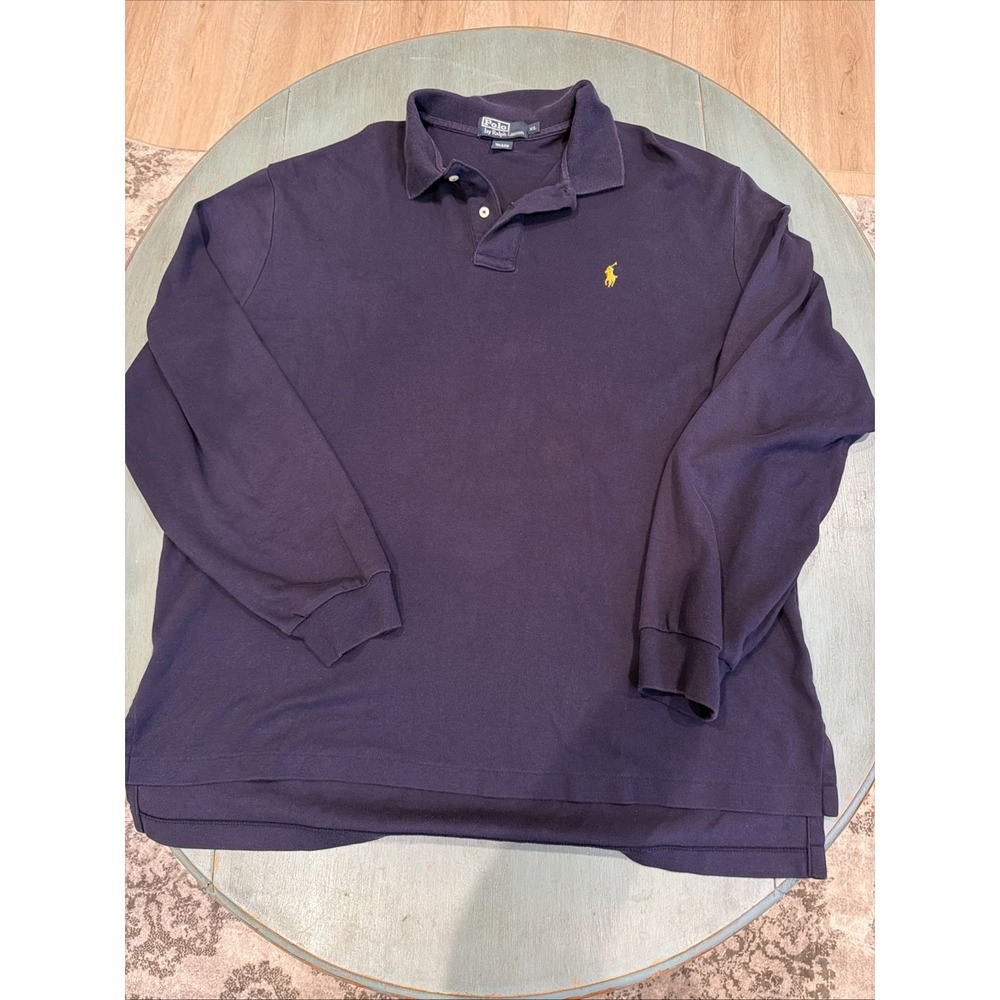 Polo Ralph Lauren Long Sleeve Polo Shirt XL‎ Navy Blue Yellow Pony Cotton